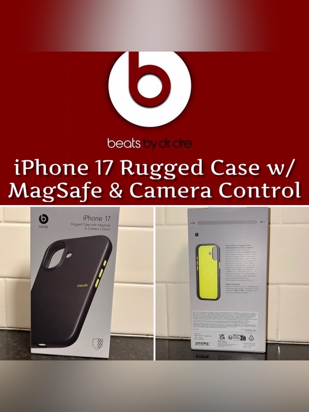 Beats by Dre iPhone 17 Rugged Case with MagSafe & Camera Control - New